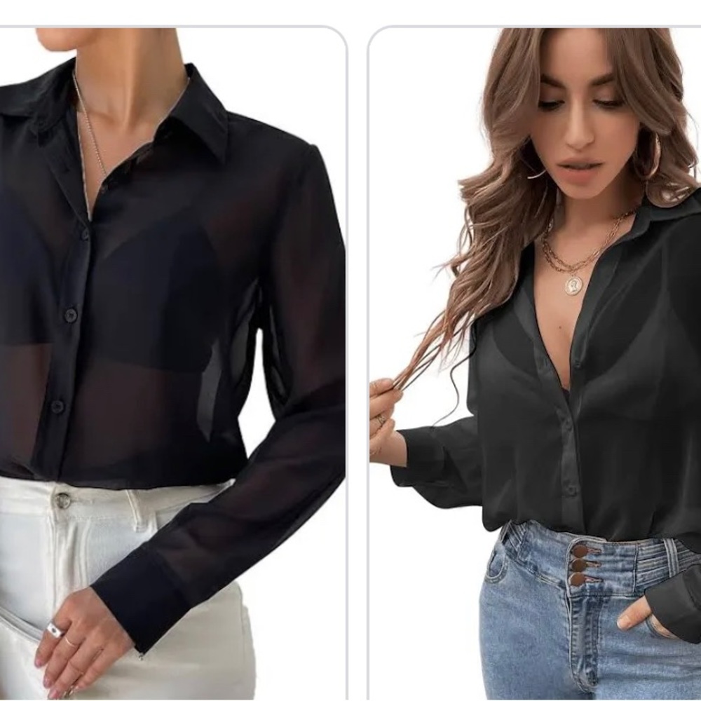 Verdusa sheer black button up blouse